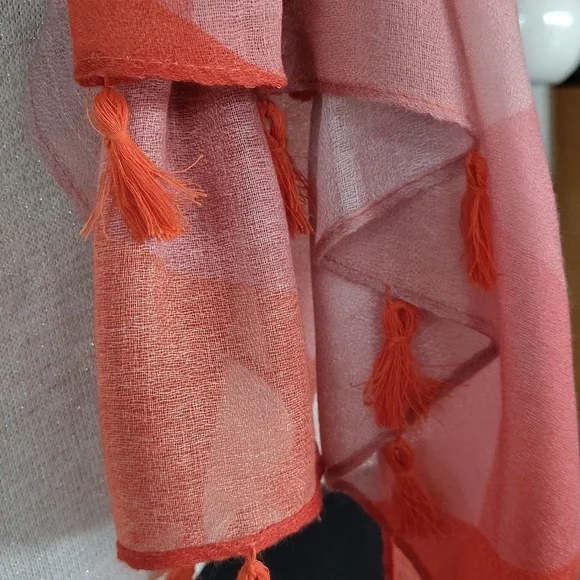 🌇 Mary Kay Large Scarf Shawl Wrap. Orange and Aqua. - Picture 3 of 14